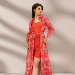 Featuring Mayoh's Breeze buttoned dress in the colour red