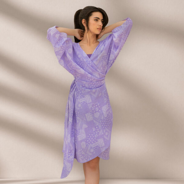 Featuring Mayoh's Serenity sky purple/lavender wrap dress