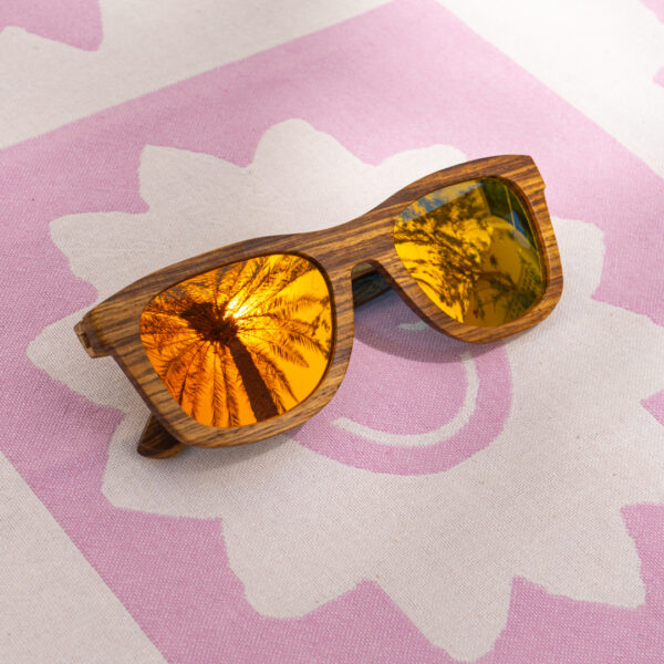 Mayoh's classic UV floating sunglasses with orange lenses made with bamboo