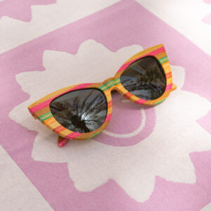 Mayoh's feline UV sunglasses made with striped colourful bamboo