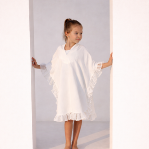 Mini White Hooded Poncho